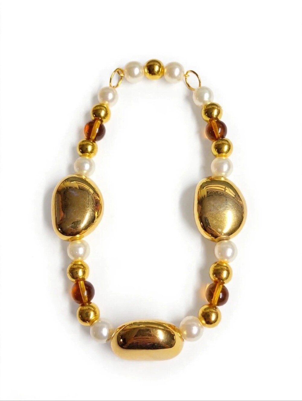 Gold and Pearl Beaded Stretch Bracelet